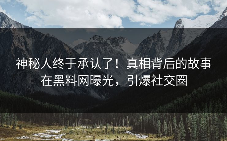 神秘人终于承认了！真相背后的故事在黑料网曝光，引爆社交圈