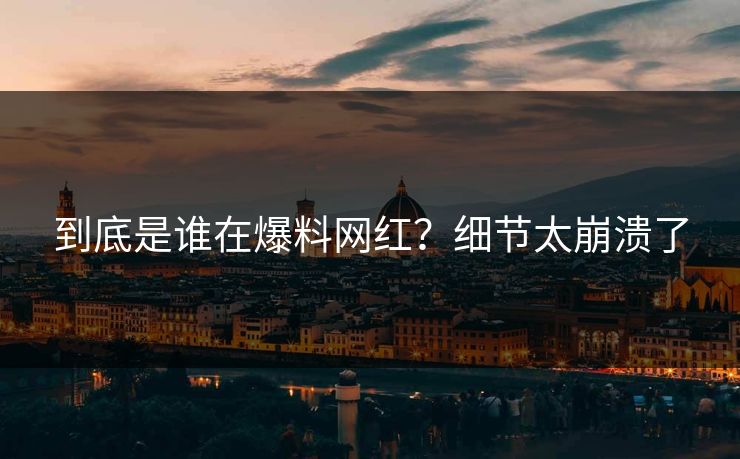 到底是谁在爆料网红？细节太崩溃了